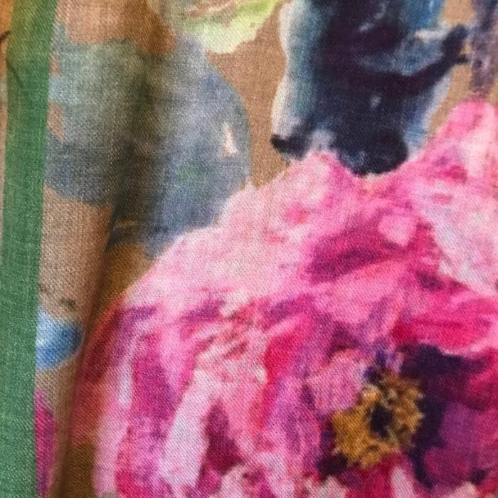 Painterly rose patterned scarf in soft fine wool. 70x190cm £64