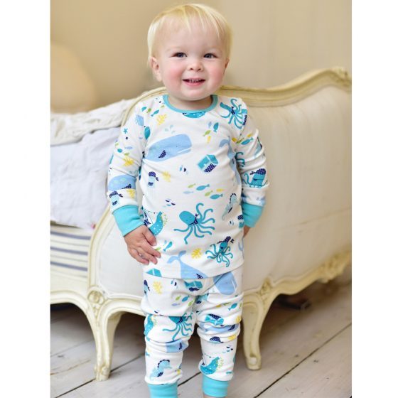 Deep Sea print cotton jersey jumpsuits, sizes 0-6, 6-12, 12-18mths