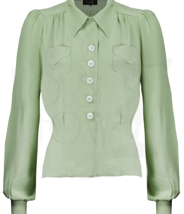 1940s-style long sleeved blouse in pistachio. Size 8 £89