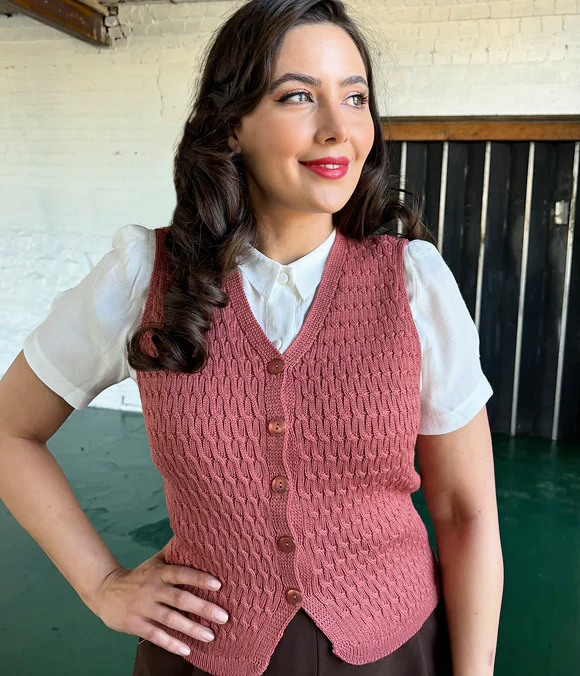 Knitted waistcoat in vintage rose colourway. £85